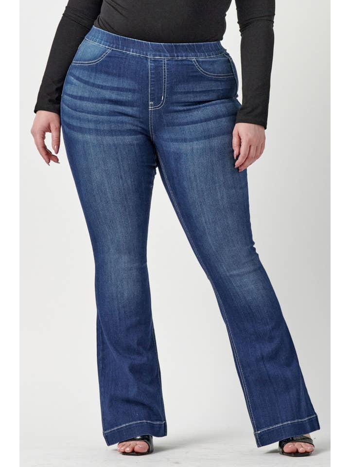 Cello Jeans - Wholesale Jeans - Women's - AB35324DKP Plus Mid Rise Dark Flare Jegging