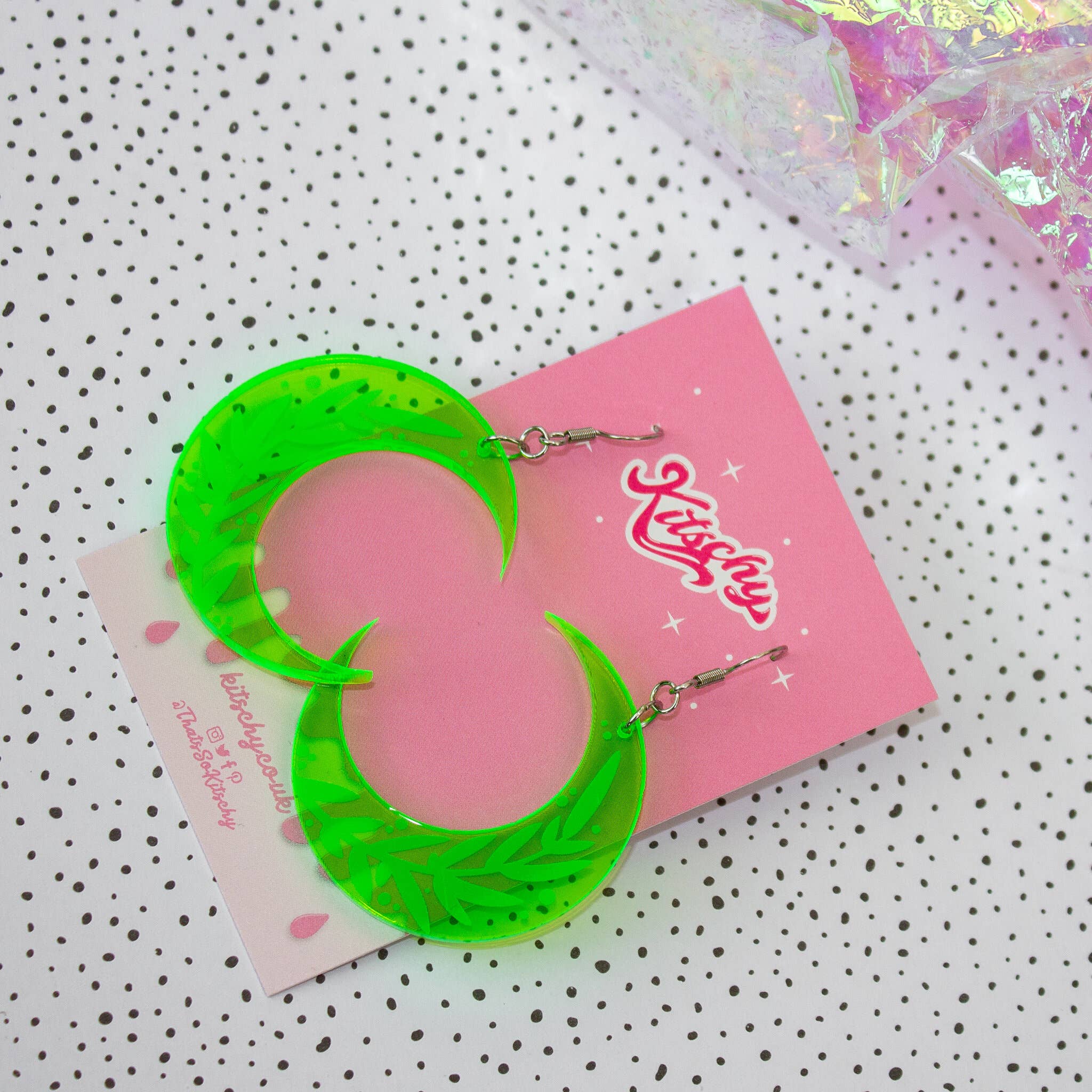 Kitschy - Wholesale Dangle Earrings - Allure Crescent Moon Floral Earrings Laser Cut Acrylic | Made In Scotland5