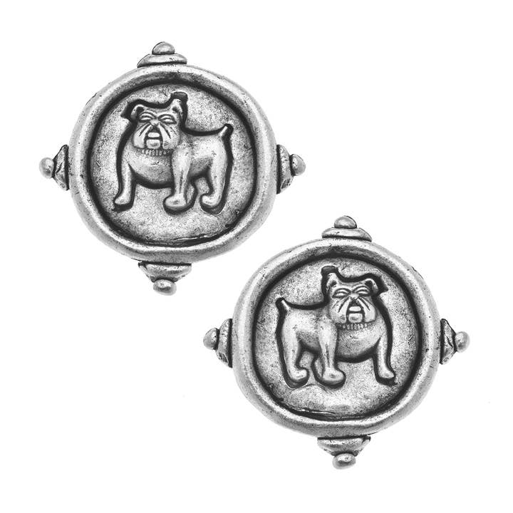 Silver Bulldog Pierced Earrings for wholesale by Susan Shaw