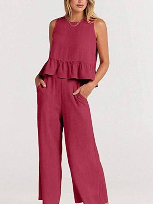 solid tank top and pants set for wholesale by Queen Fashion