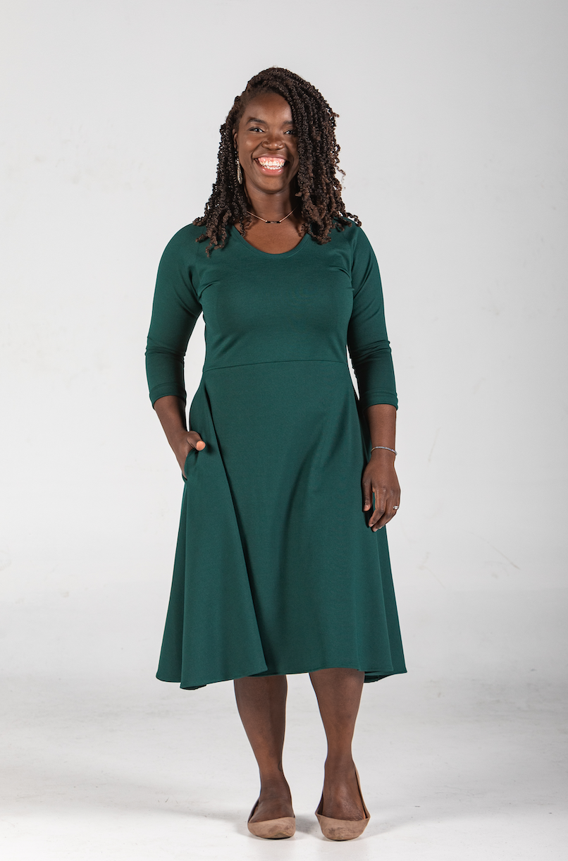 Knieriem Designs - Wholesale Dress - Women's - Long Raglan Sleeve Ponte Dress with Pockets and Full Skirt4