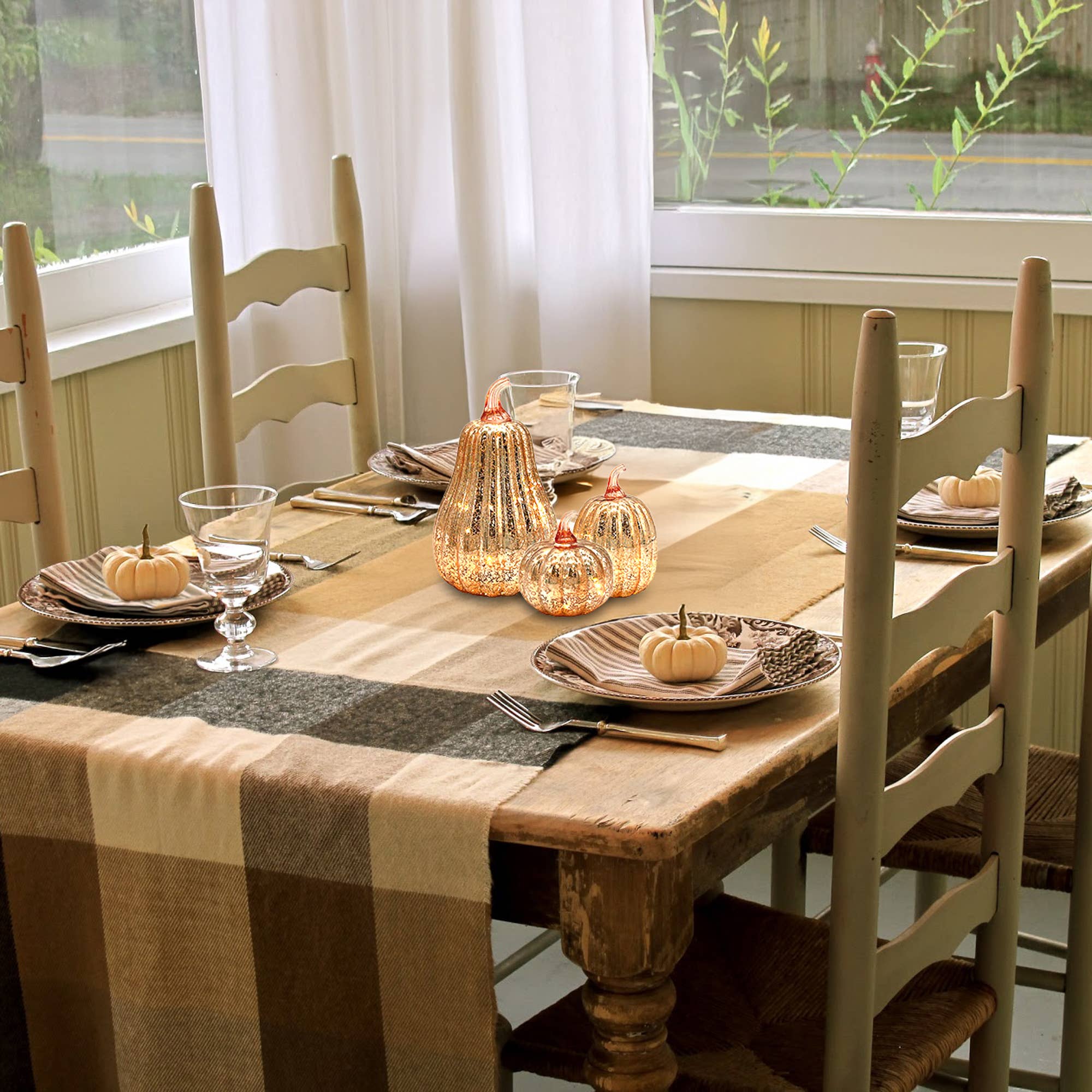 LumaBase - Vente Décorations de table - Citrouilles en verre mercurisé doré à piles - Ensemble de 33