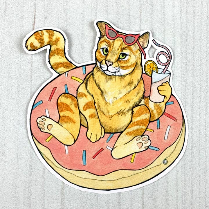 Cat Pool Party Vinyl Sticker for wholesale by Sarah Draws Things