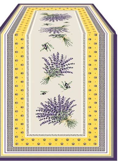 Luxe Lavender & Olive Jacquard Yellow Table Runner for wholesale by Mierco European Linens