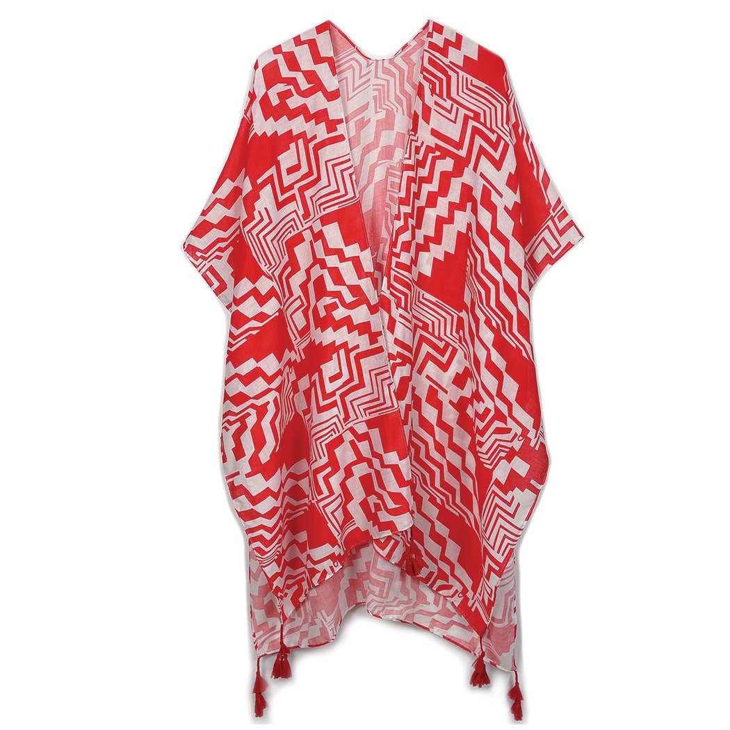 Fashion City – Engroshandel Kimono - Dame – Geometrisk Print Åben Front Kimono6