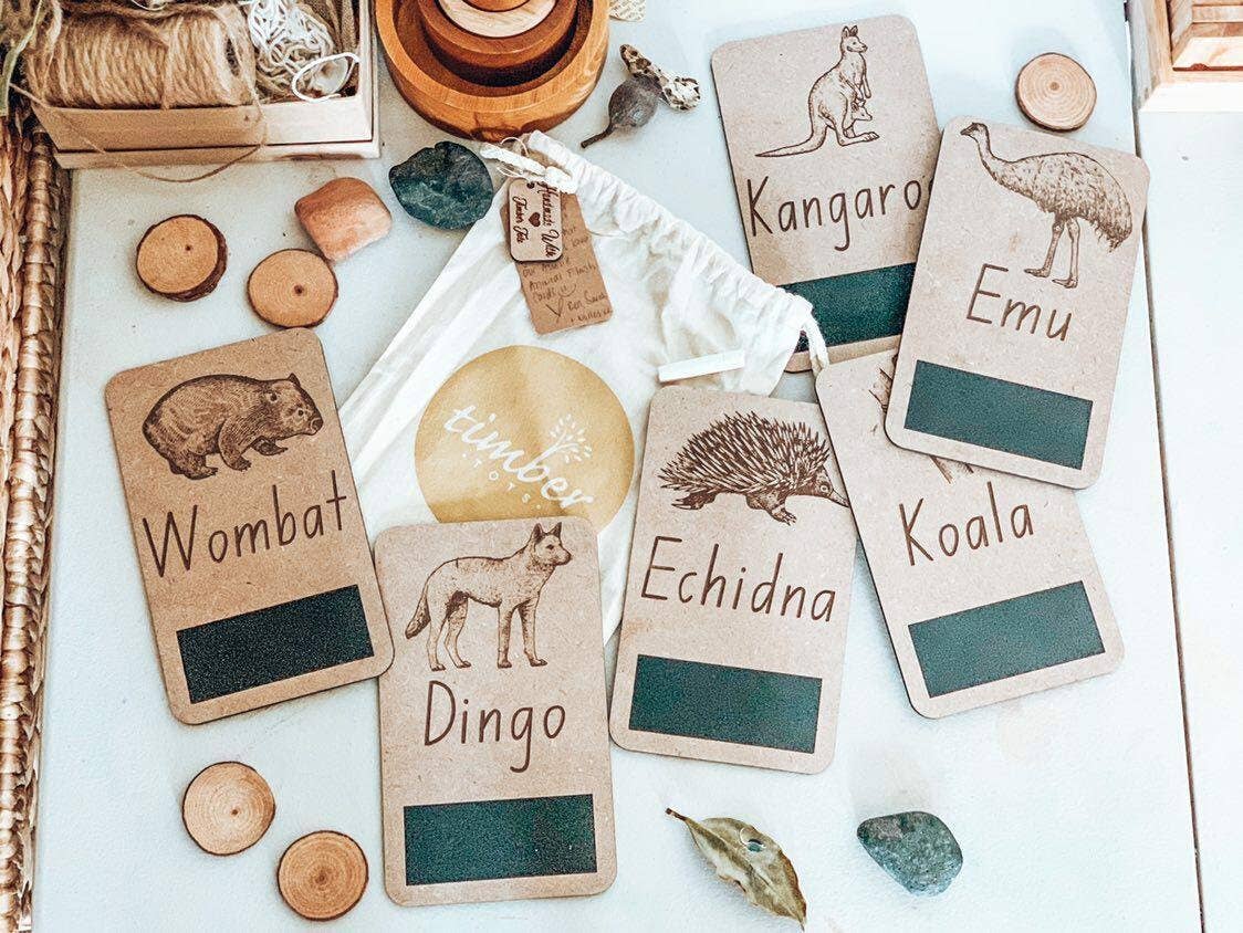 Timber Tots – Cartões de aprendizagem - Crianças e bebés por atacado – Cartões flash de animais nativos australianos3