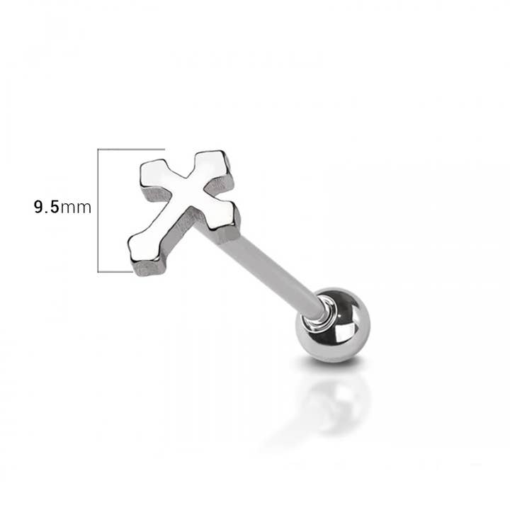 SS-14 GA (1,6 MM) - 5/8 „(16 MM) - 5 MM GOTHIC CROSS 316L CHIRURGENSTAHL ZUNGE BARBELL für den Großhandel auf Faire1