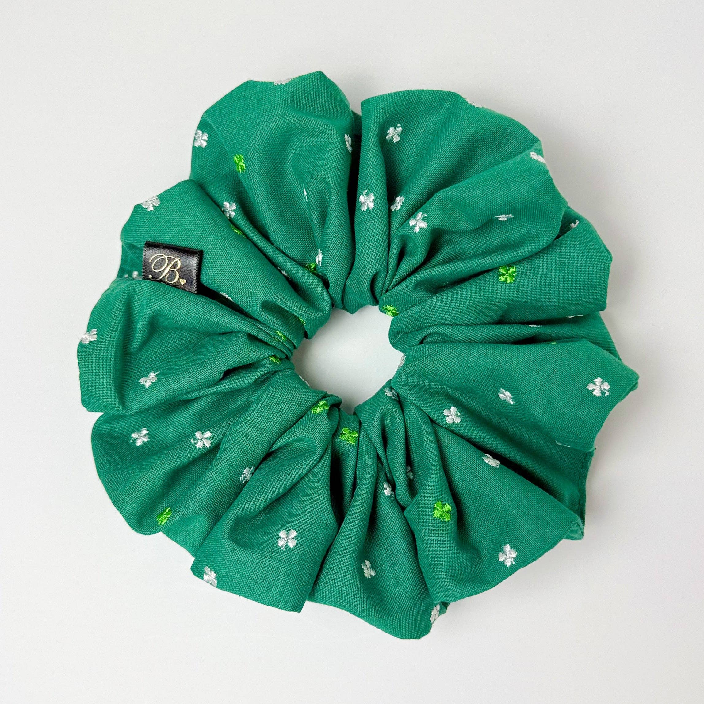 B. LUVV & CO. - Wholesale Scrunchie - Women's - Embroidered Cotton Scrunchie in Shamrock2