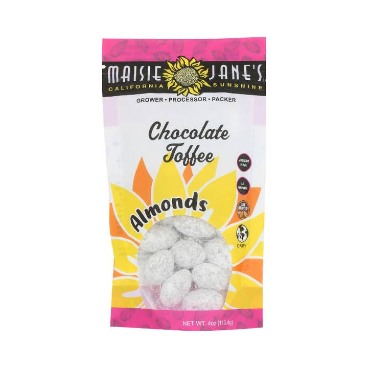 Maisie Jane’s - Wholesale Chocolate Covered Sweets - Chocolate Toffee Almonds 4 oz. - Reclosable Pouch4