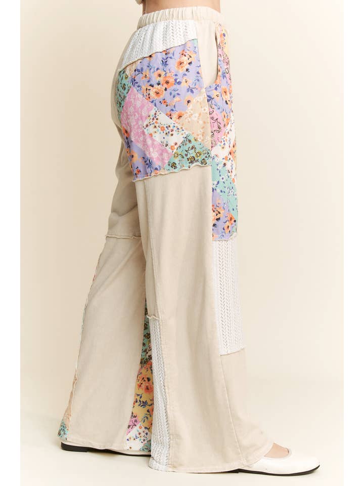 J.Her - Wholesale Pants - Women's - Mineral Washed Floral WaveKnit Jacquard Boho Pants HP61065