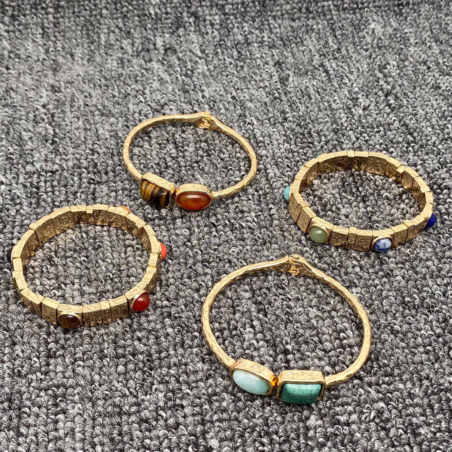 Mio Queena - Wholesale Cuff Bracelet - Vintage Inlaid Stone Gilded Bangle & Elastic Bracelet  - CS5