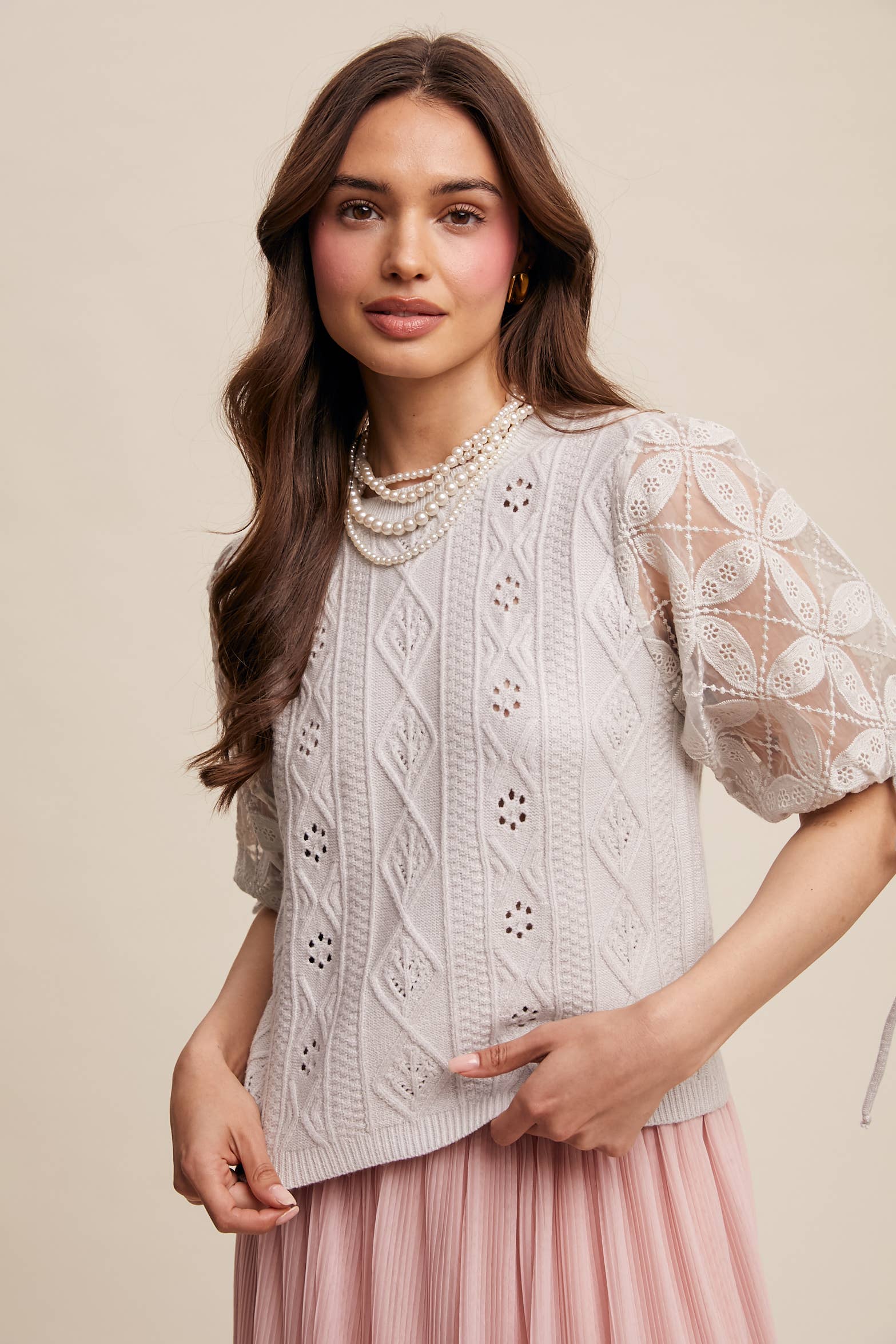 Listicle – Pulôver - Mulher por atacado – Top de Malha com Mangas Bufantes e Ilhós44