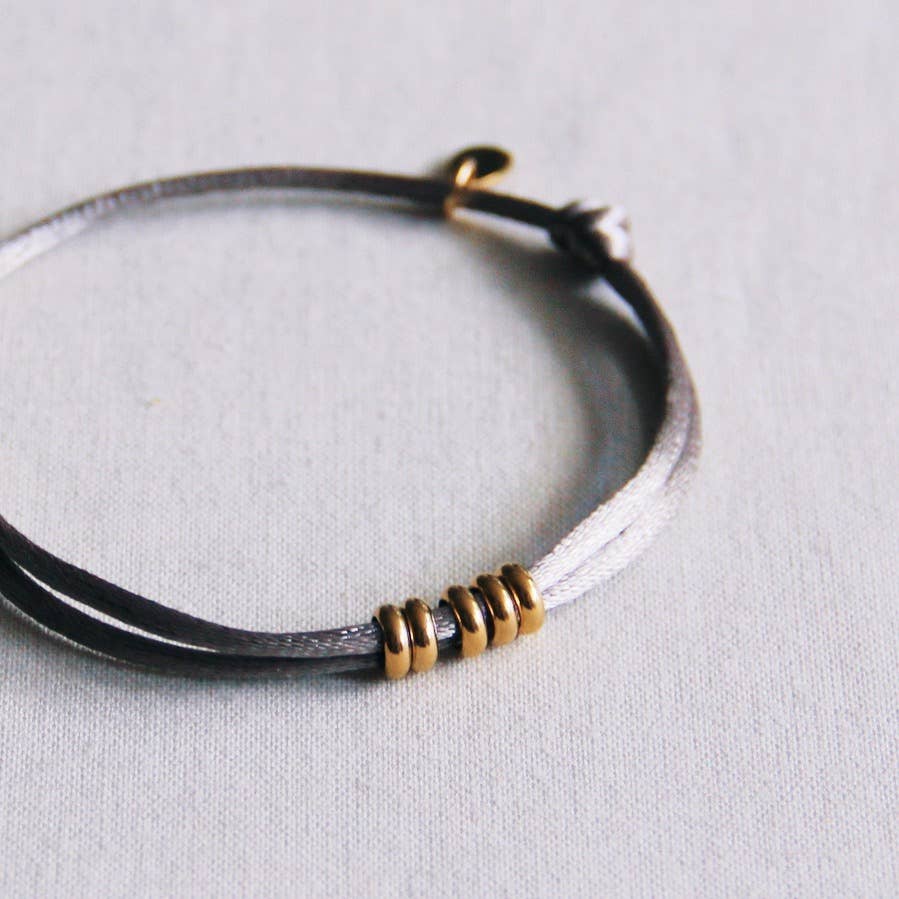 Bazou - Wholesale Bangle Bracelet - Satin Bracelet With Rings - Taupe / Gold1