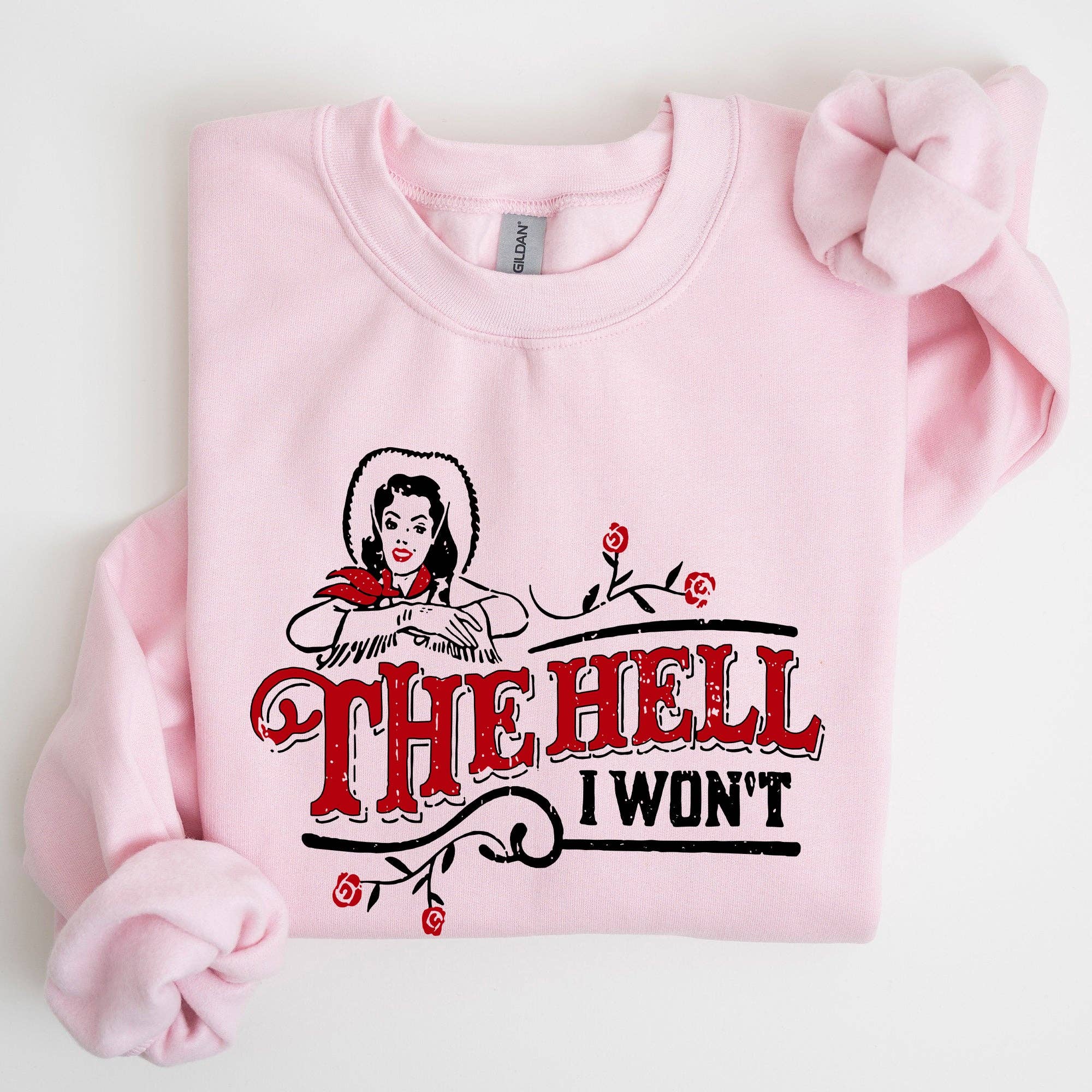 Refinery Number One LLC – wholesale Sweatshirt med tryck - Dam – The Hell I Will Not, Sassy Cowgirl, Cowboy Roses, Tröja2