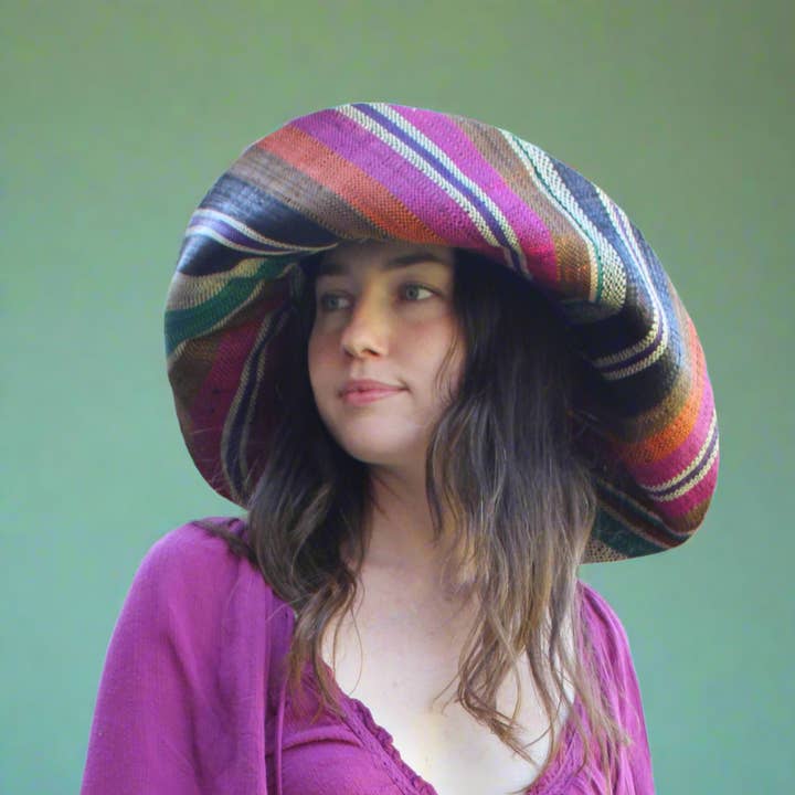 Shebobo - Wholesale Straw hat – women's - Monica 5" & 7" Wide Brim Stripe Packable Straw Sun Hats3