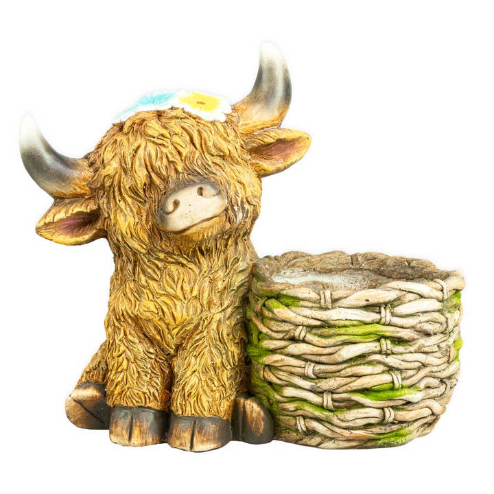 Flower Garden Spring Highland Cow Planter for wholesale by Hanna's Handiworks