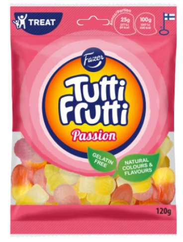 Dulcefina Chocolate and Sweets - Vente Réglisse - Fazer Tutti Frutti Passion Sachet 120g0
