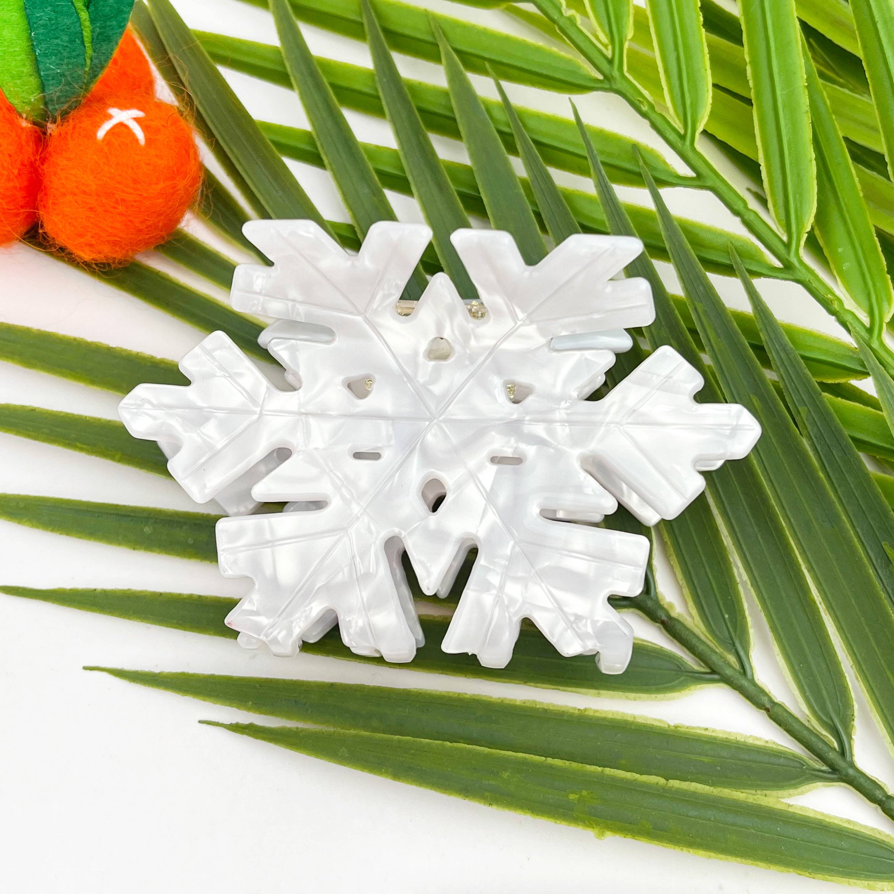 White Christmas Snowflake Acetate Hair Claw Clip for wholesale on Faire0