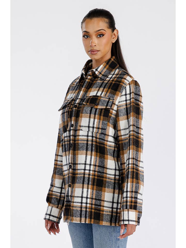 WEIV - Wholesale Shirt Jacket/Shacket - Women's - Boyfriend Oversized Soft Flannel Shacket FL506