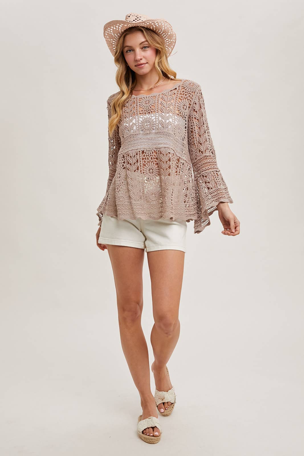 Bluivy - Wholesale Knit Top - Women's - CROCHET SHEER BELL-SLEEVE PULLOVER TOP14