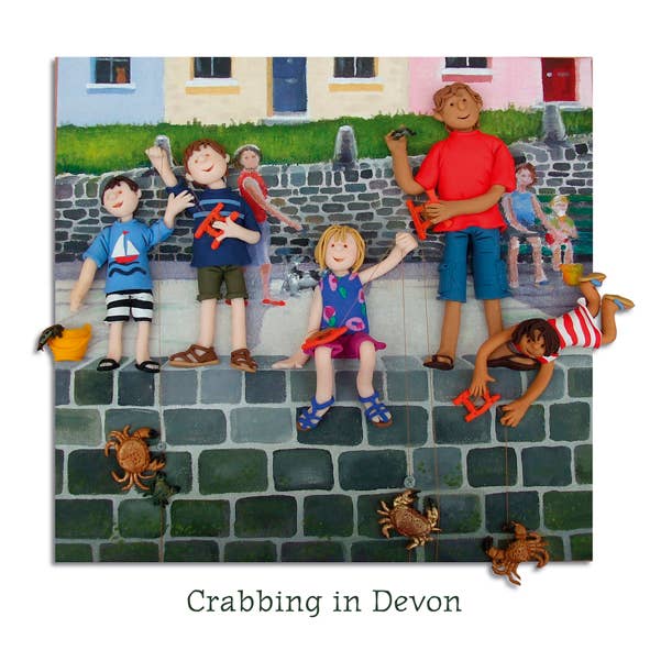 Crabbing in Devon blank art card by Erica Sturla for wholesale by Inky Blue Ltd t/a Holy Mackerel