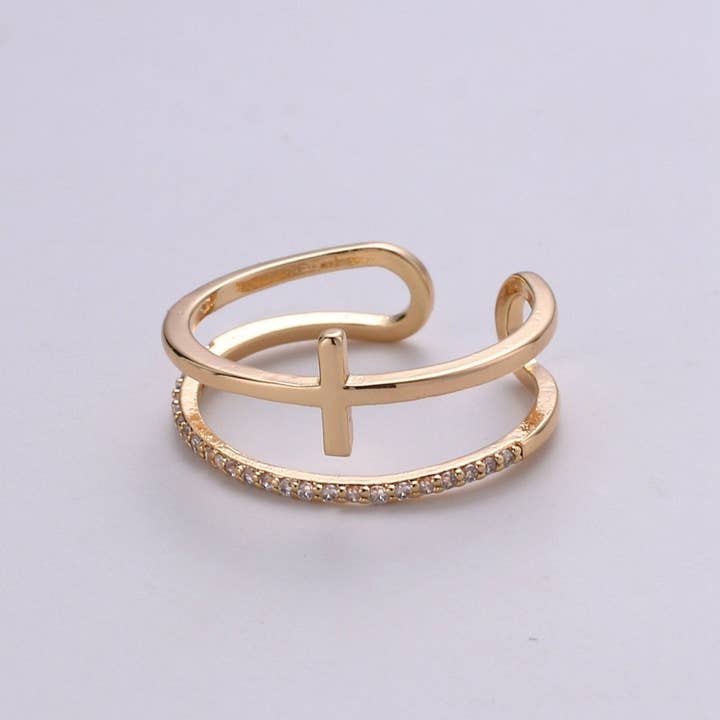 Side Cross Ring - Gold Cross Ring - Stacking Rings - Sideway Cross Ring - Cross Jewelry - Religious Jewelry - Sign Ring - Micro Pave ring R-060 for wholesale by Aim Eternal