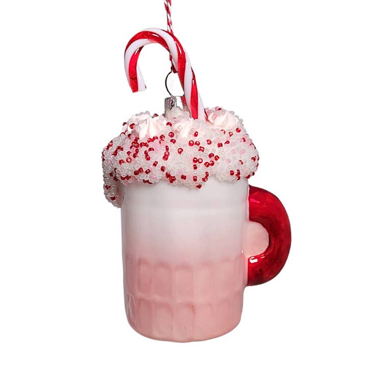 Glass Sweet Treat Cup Ornament - Pink 5.5" for wholesale by David Christopher's Collection