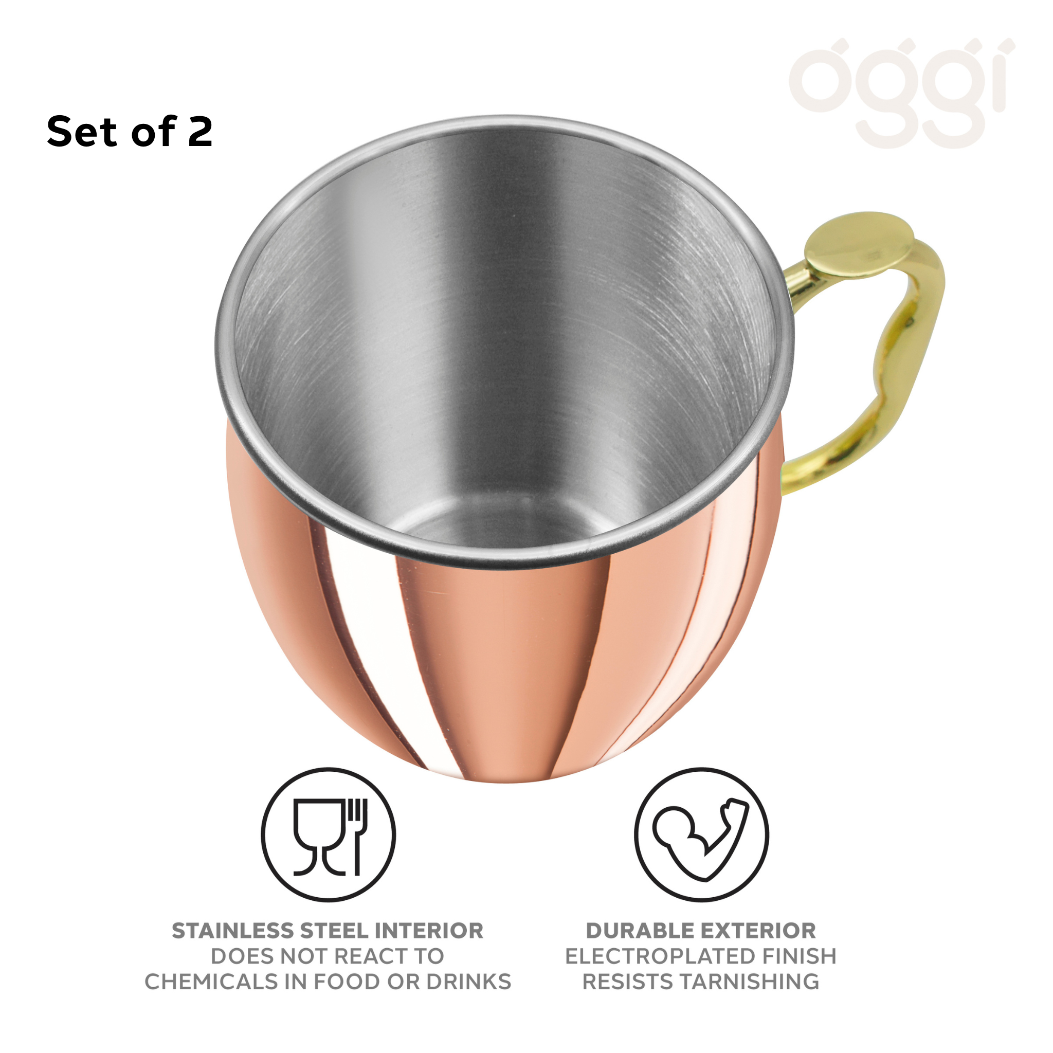 Oggi - Wholesale Cocktail/Liquor Glass - Moscow Mule Mugs - Set of 2 Stainless Steel (590 ml, 20 oz)2