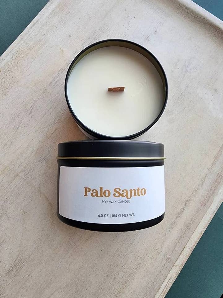 6 oz Black Soy Candle Tin/Wood Wick - Fall Collection for wholesale by Once Upon A Vela