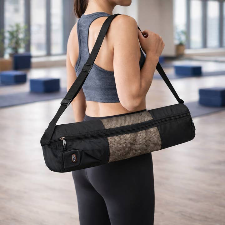 Black Bodycoach yoga mat bags with mesh for wholesale by NHP International