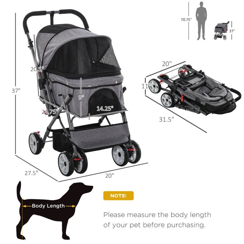 Furr-Baby Gifts - Wholesale Pet Carrier - Cat/Dog - Pet Foldable Travel Carriage Stroller with Reversible Handle2