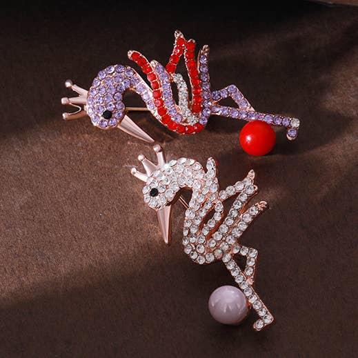 Elegant Rhinestone - Encrusted Flamingo Brooch for wholesale by Tourtiwi