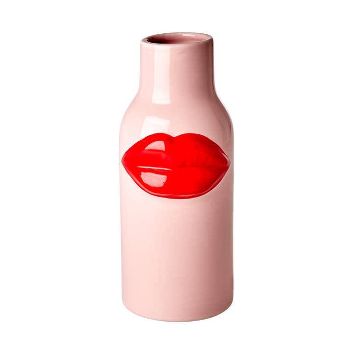 Vase en céramique à lèvres rouges grand pour la vente par RicebyRice