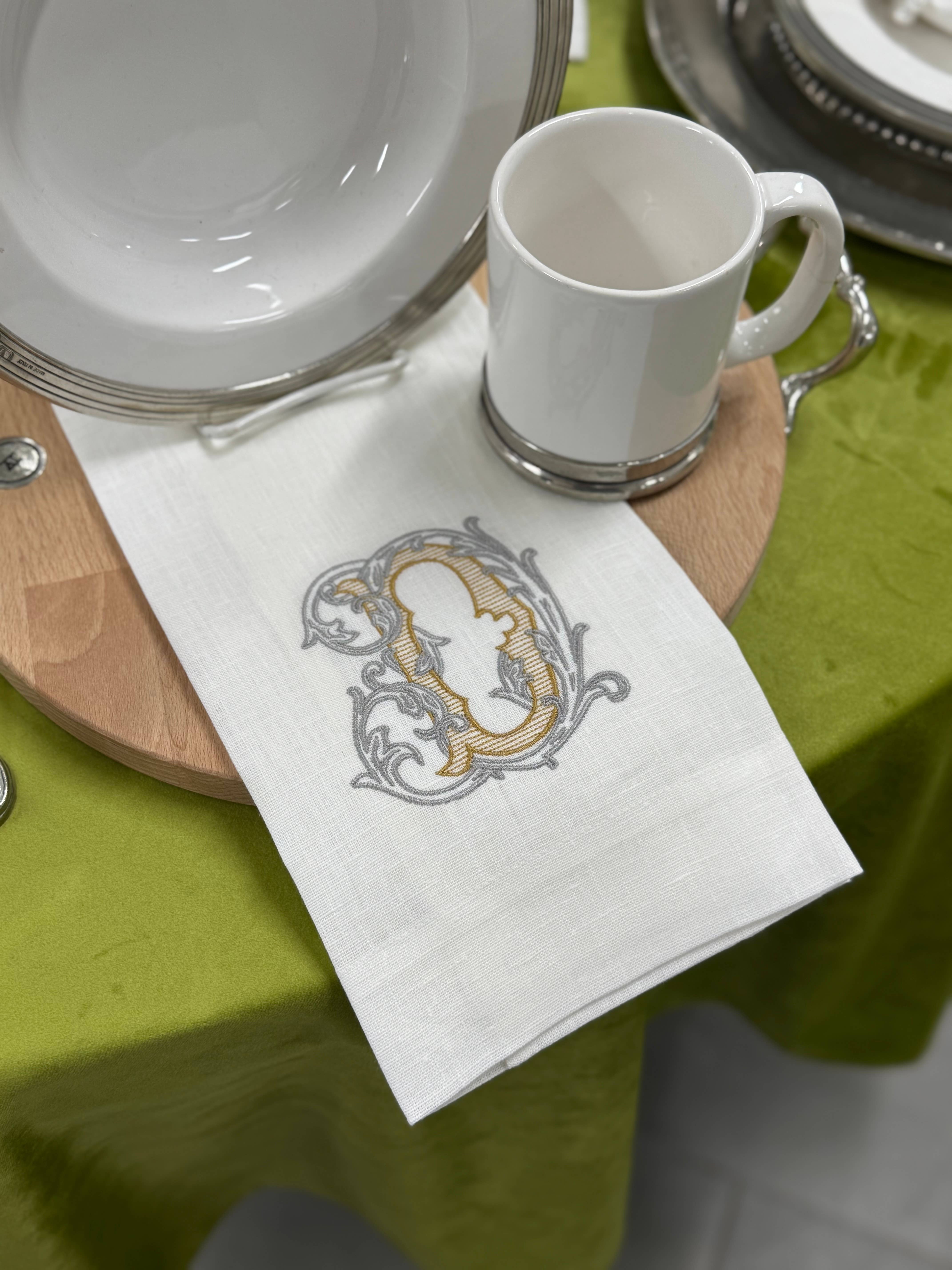 Arte Italica & Crown Linen Designs - Wholesale Tea Towel - Vintage Vine Monogram Linen Towel3