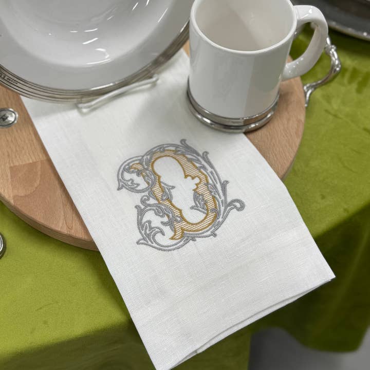 Arte Italica & Crown Linen Designs - Wholesale Tea Towel - Vintage Vine Monogram Linen Towel3