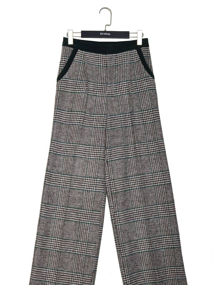 Weite Hose mit Glencheck-Karo und Samtdetails für den Großhandel von ELLI WHITE