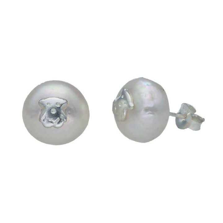Sterling sølv øreringe bjørn med naturlig XL perle for engroshandel hos Las Joyas de Amanda