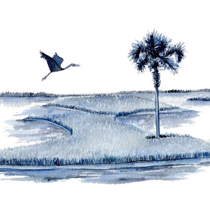 Stampa d'Arte ad Acquerello di Palude Blu per la vendita all'ingrosso da parte di Grace Langdon Art