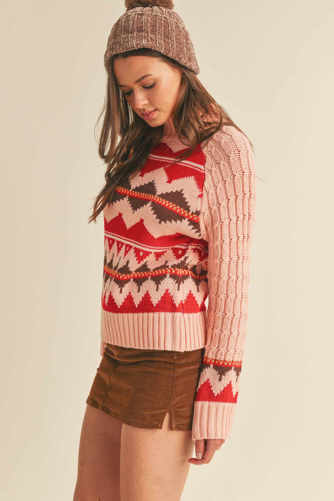 &MERCI - Wholesale Knit Sweater - Women's - FAIR ISLE TURTLENECK SWEATER MSW101773