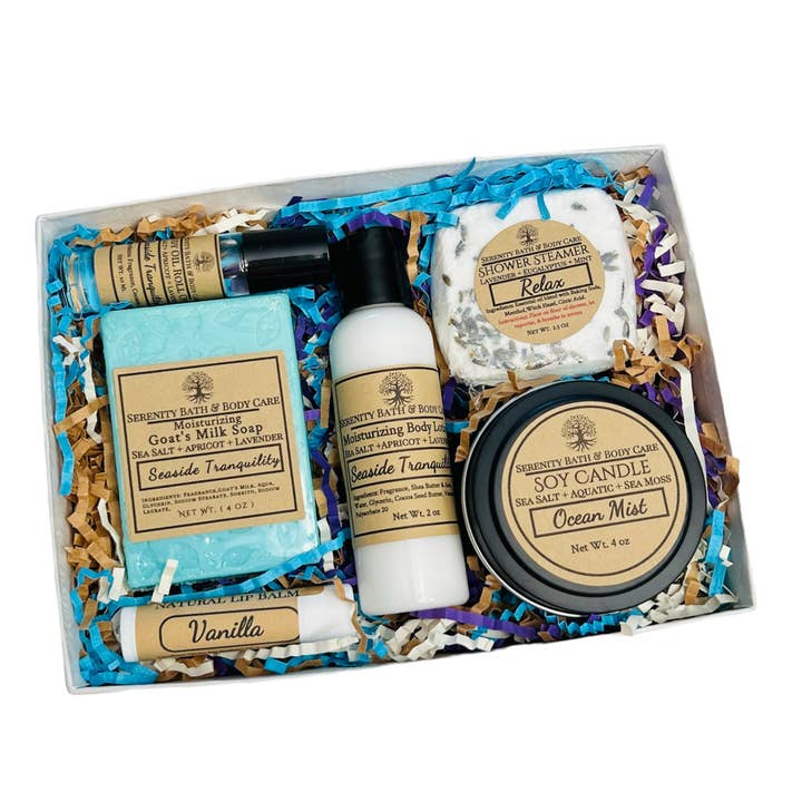 Seaside Tranquility cadeauset| Cadeau voor Moederdag| Stranddoos voor wholesale door Serenity Bath and Body Care