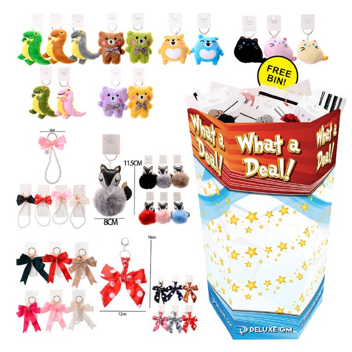 144 pc 12 Style Animal Keychain Display for wholesale by Deluxe Import Trading
