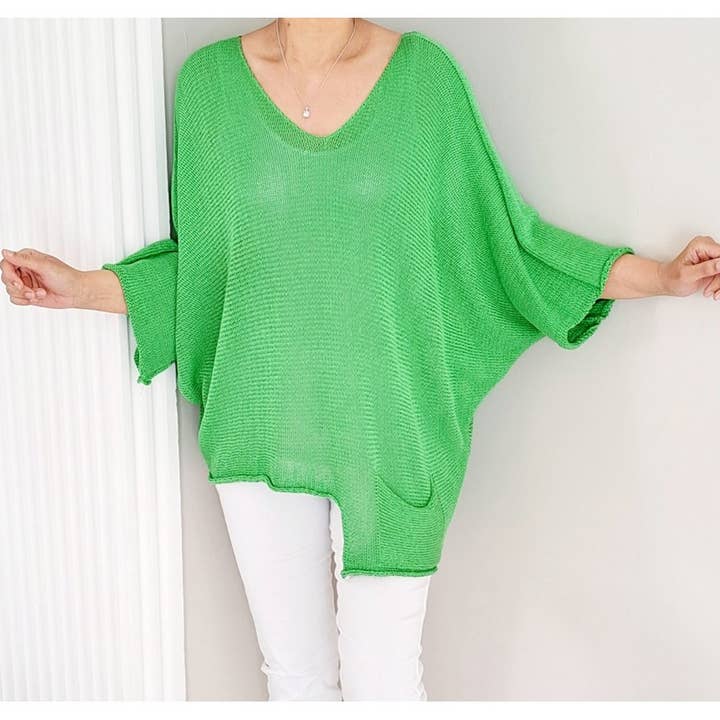 Loose Fit Batwing 100% Cotton Drop Pocket Top-1352 for wholesale by Paradiso Couture