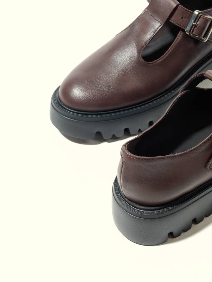 SALOME CHOCOLATE – Extra Light T-Bar Leather Shoes for wholesale by KMB Shoes