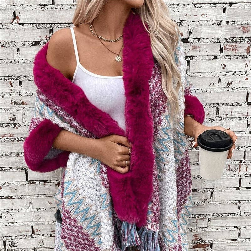 UZ Wholesale Store - Wholesale Cardigan - Women's - Loose Fit Striped Five-Sleeve Tassel Cardigan2