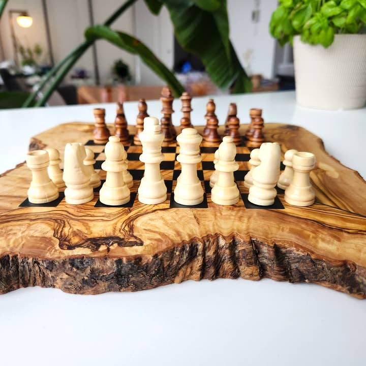Dyari – wholesale Board game – Olive Wood Chess board with Vibrant Epoxy Squares.1
