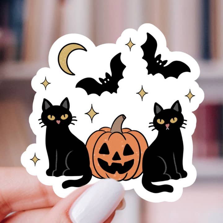 Indie Heart Studio - Wholesale Sticker - Vintage Black Cats Sticker – Halloween, Glossy Vinyl 0