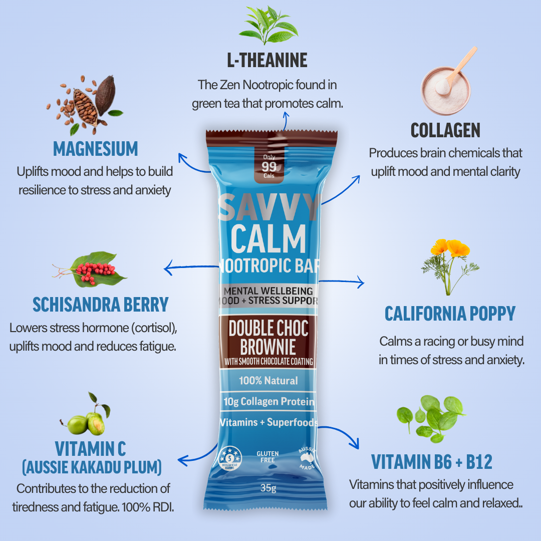 SAVVY BEVERAGES - Wholesale Snack bar - CALMING COLLAGEN PROTEIN BAR + Nootropics9