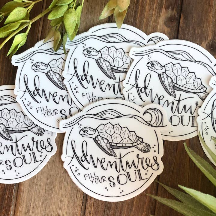 DoodleStation - Wholesale Sticker - Sea Turtle Vinyl Sticker "Adventures Fill Your Soul."1