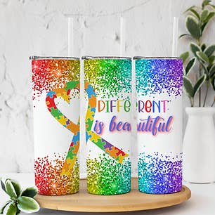Different Is Beautiful Autism Awareness Tumbler 20 oz for wholesale by Countryside Savage