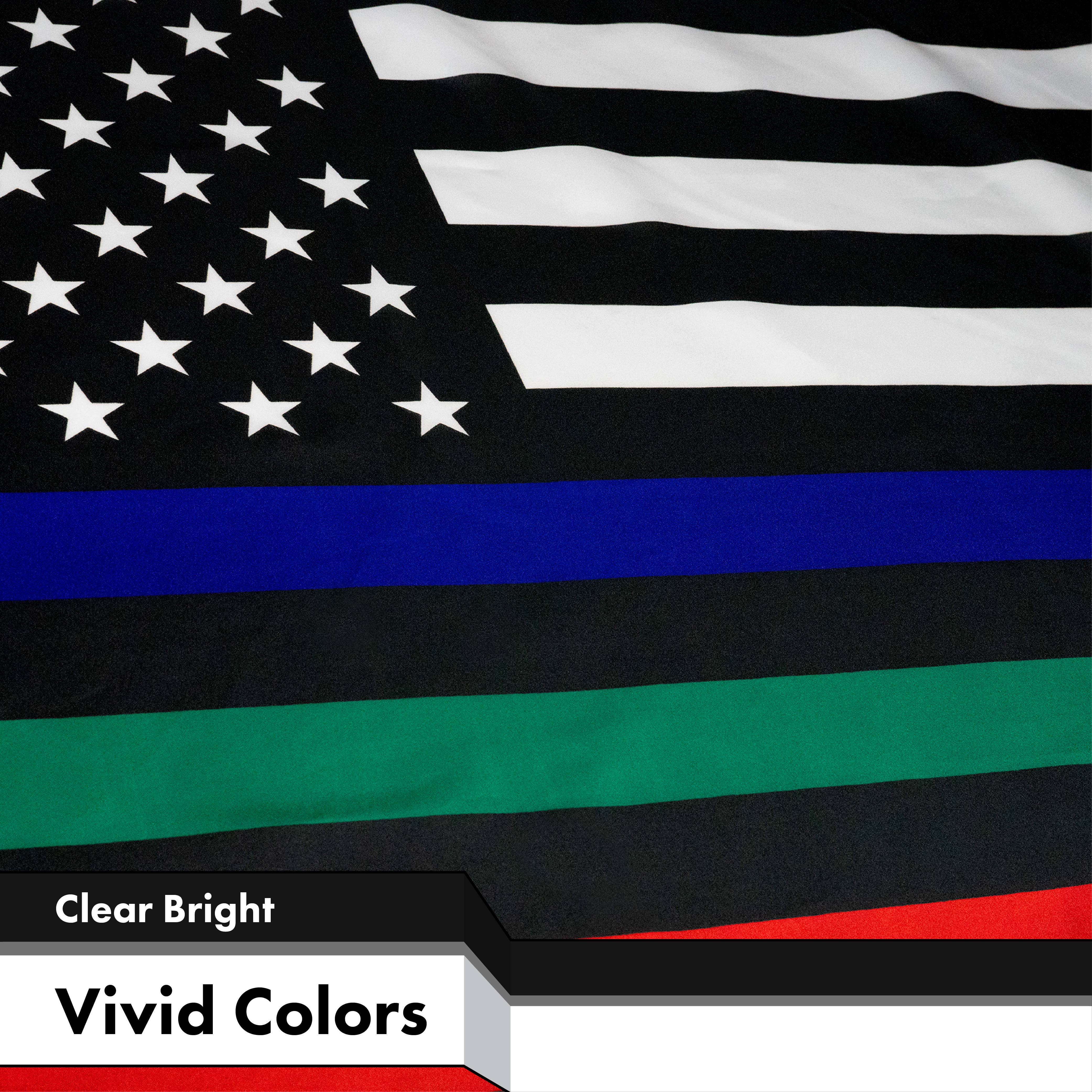 G128 - Wholesale Flag - G128 - Thin Blue Green & Red Line American Flag 150D Polyester 3x5 FT Printed Flag - Honoring Men Women Police Fire Fighters Military Border Patrol Brass Grommets Indoor/Outdoor - Much Thicker More Durable Than 100D 75D Polyester2